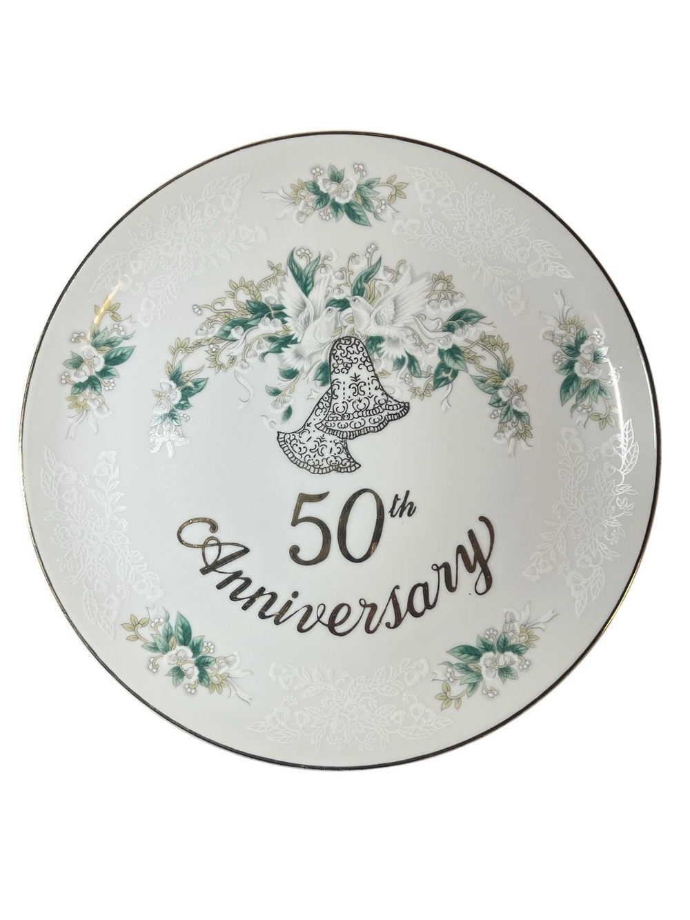 Vintage 50th Anniversary Pedestal Cake Stand - White and Gold -Lefton China